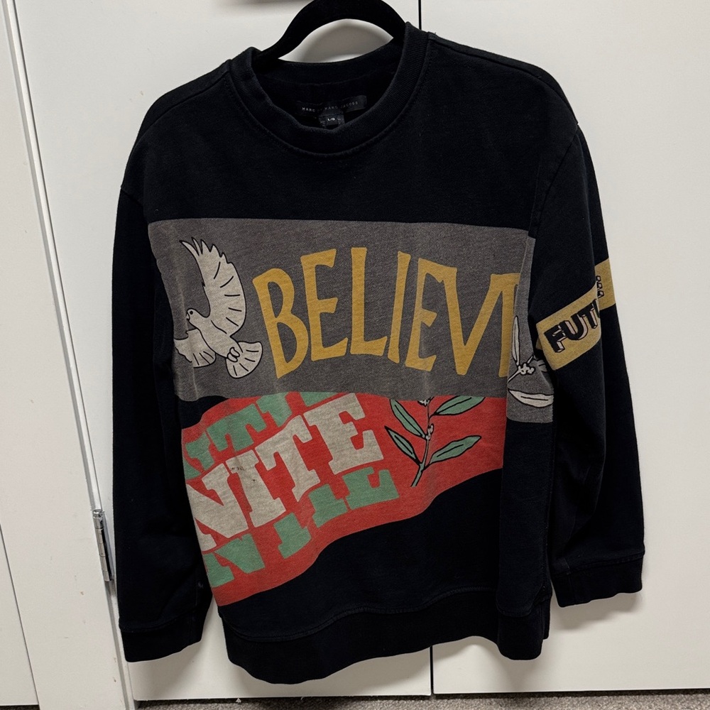 Marc By Marc Jacobs Black and Multicolor Crewneck Sweater